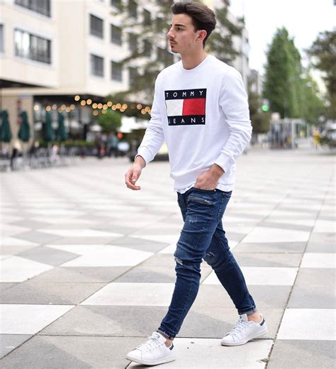 jeans and white sneakers